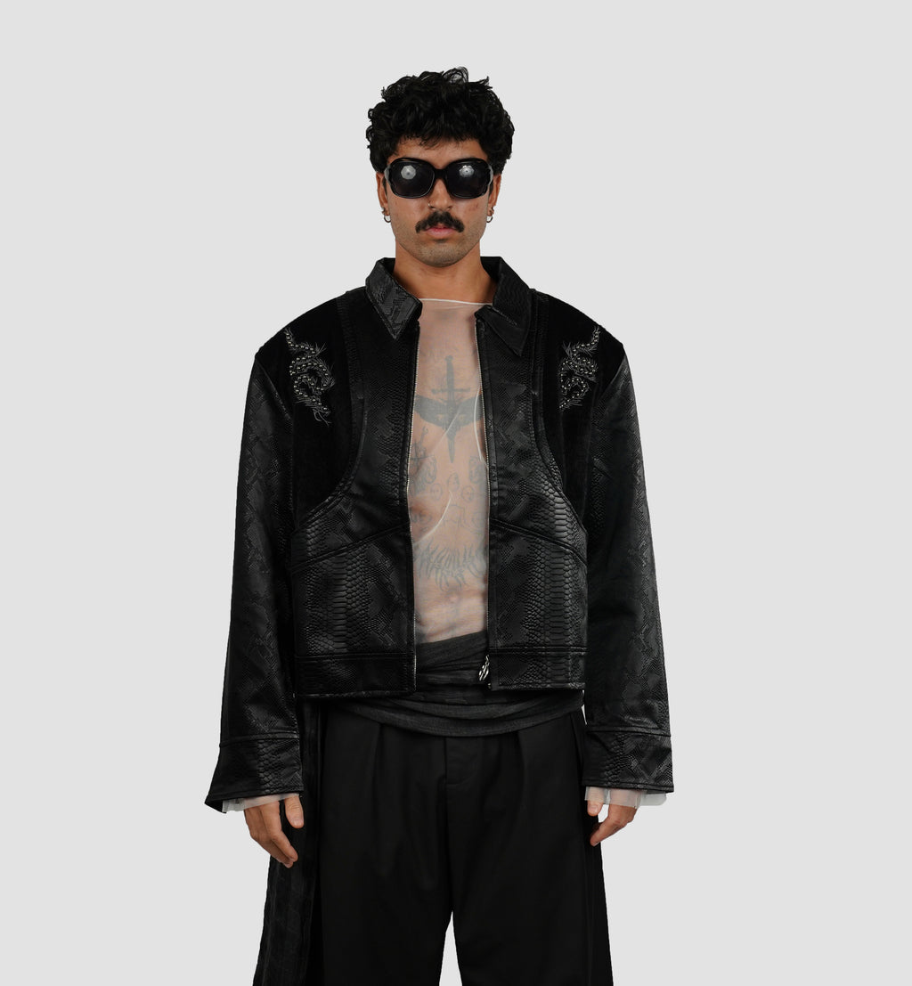 Croc spine leather jacket