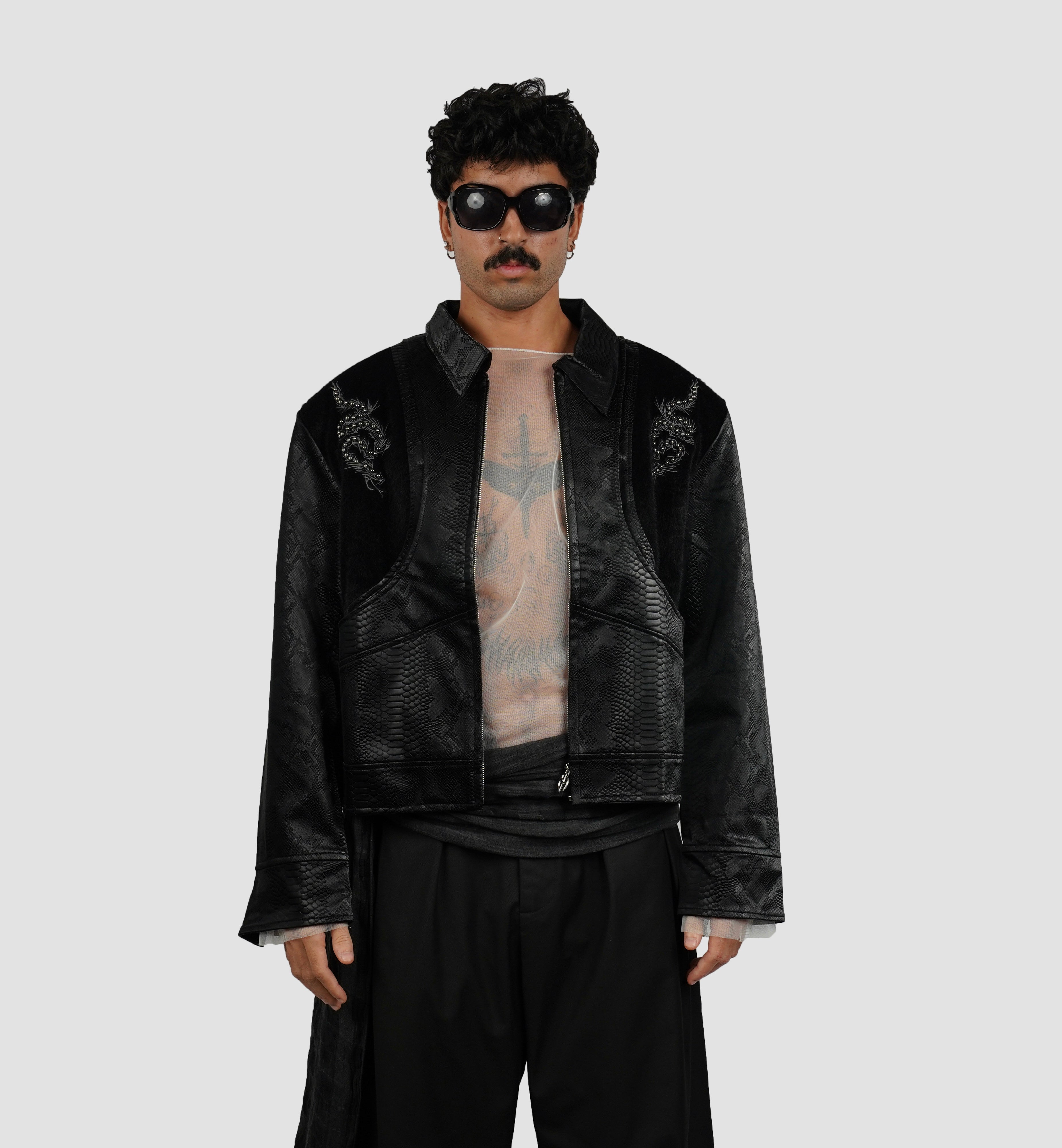 Croc spine leather jacket