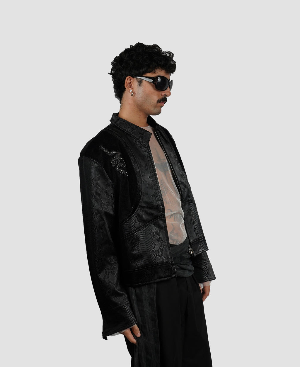 Croc spine leather jacket