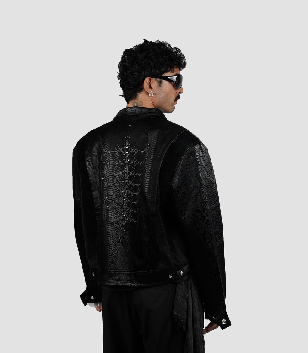 Croc spine leather jacket