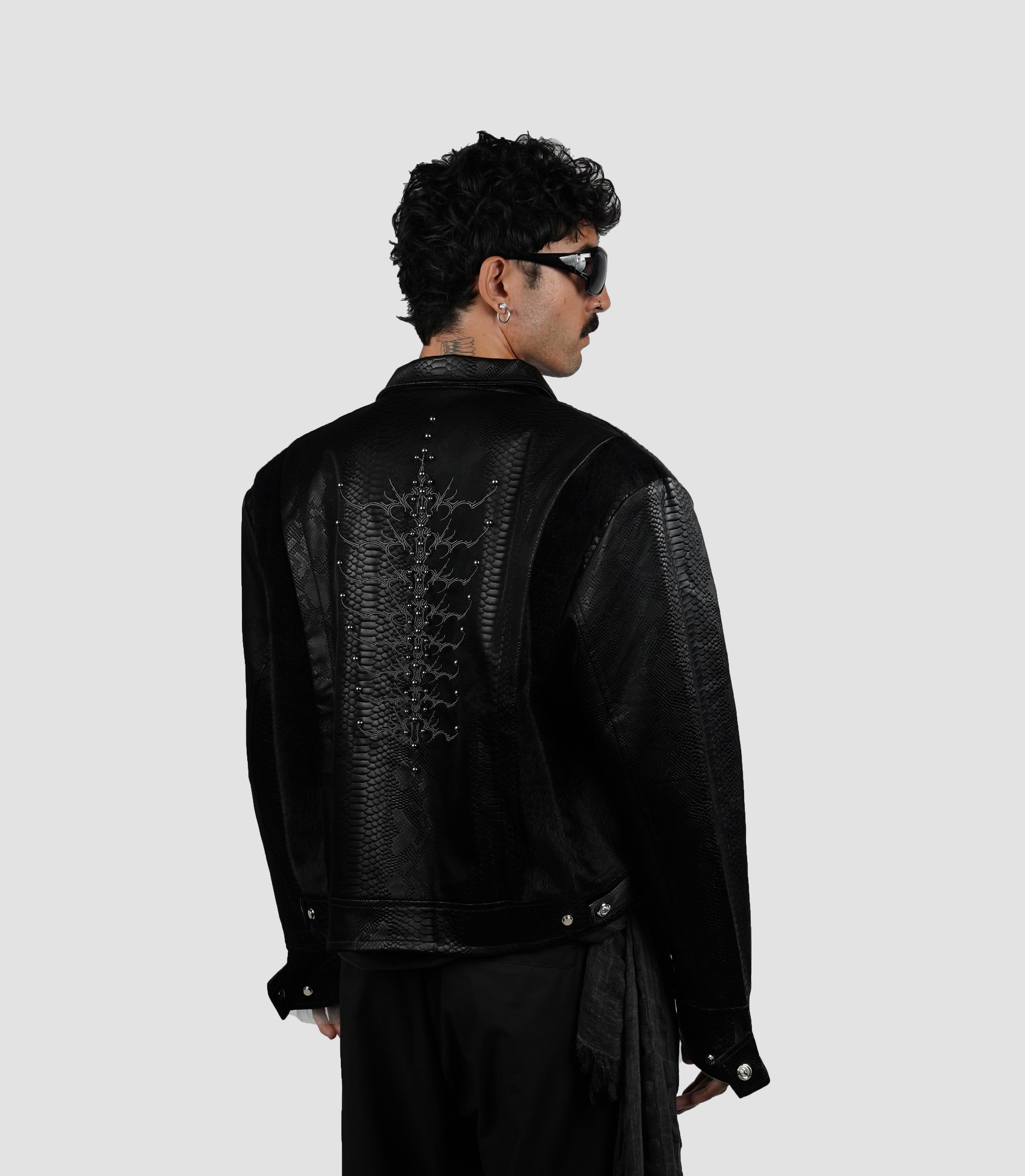 Croc spine leather jacket