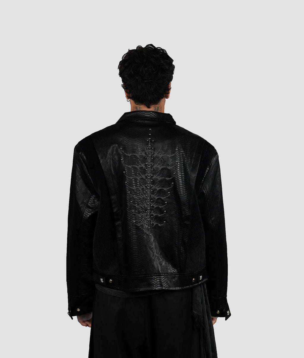 Croc spine leather jacket
