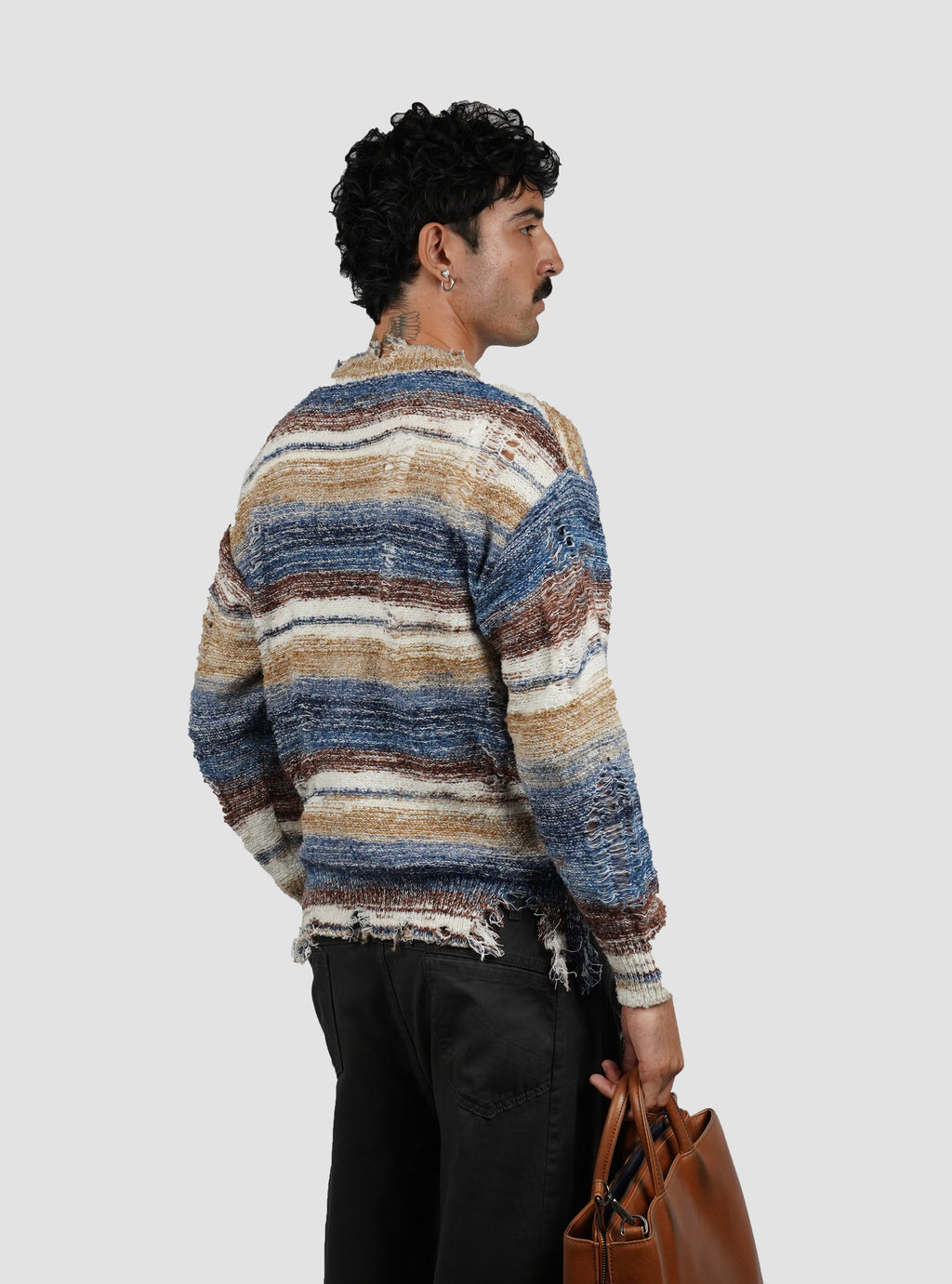 brown striped bouclé sweater