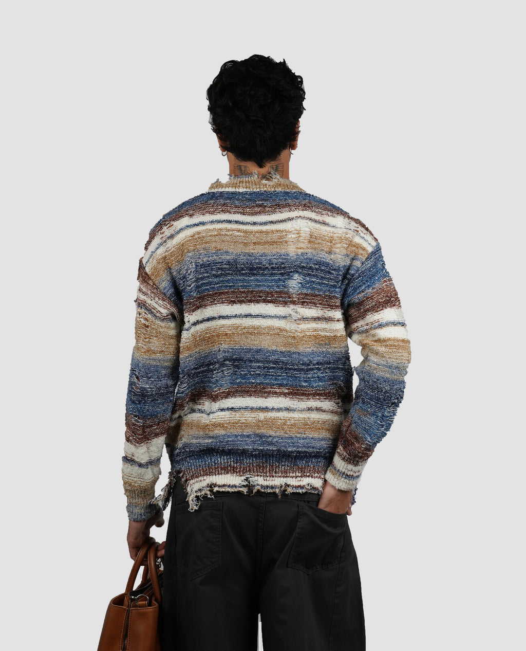 brown striped bouclé sweater