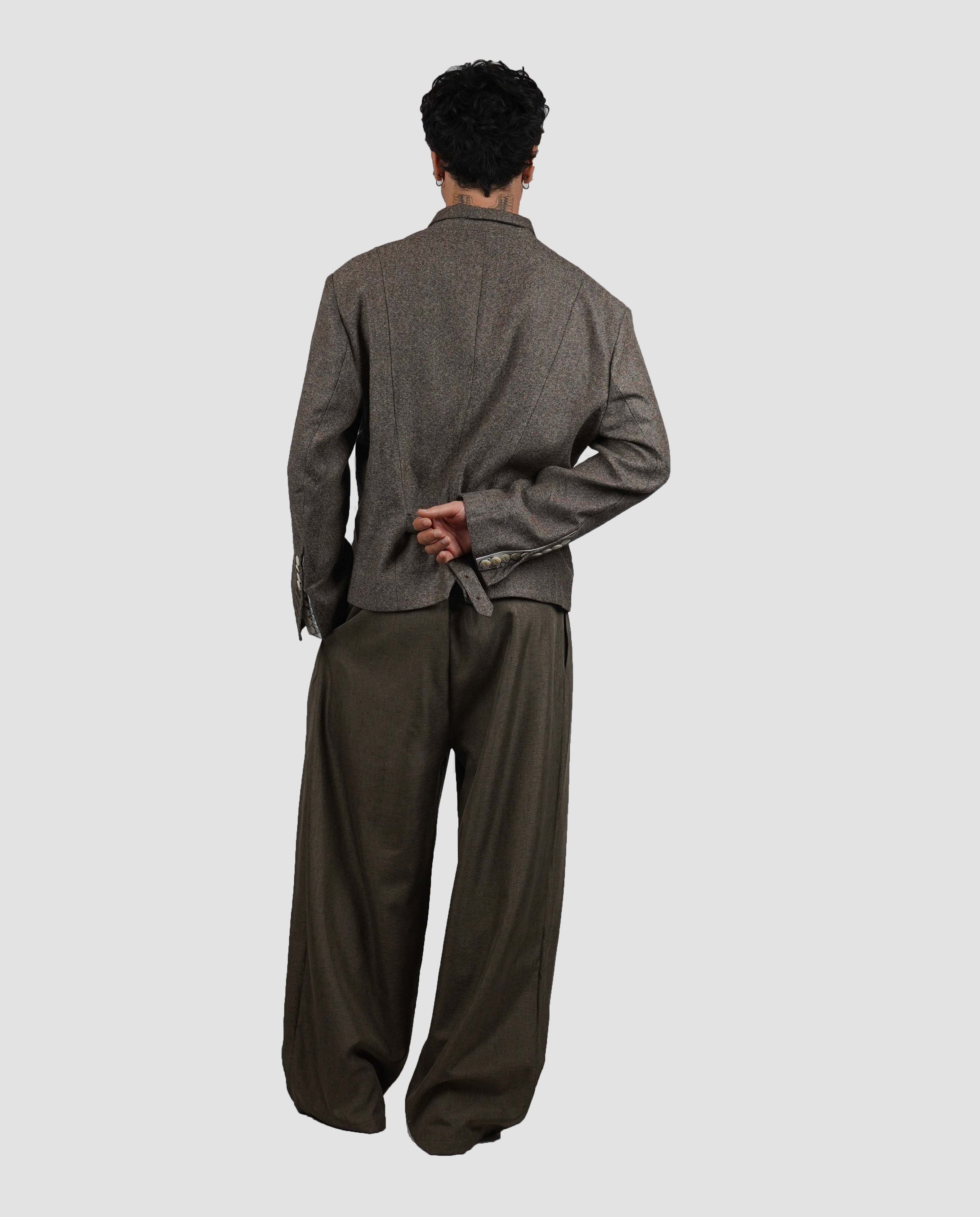 Taupe button wool blazer & pleated pants set