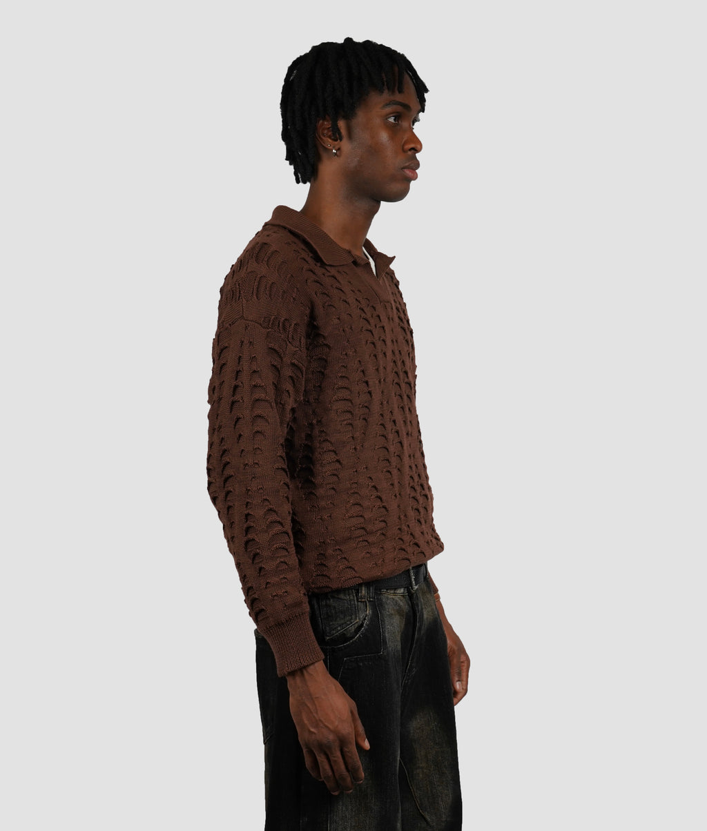 Textured knit longsleeve polo