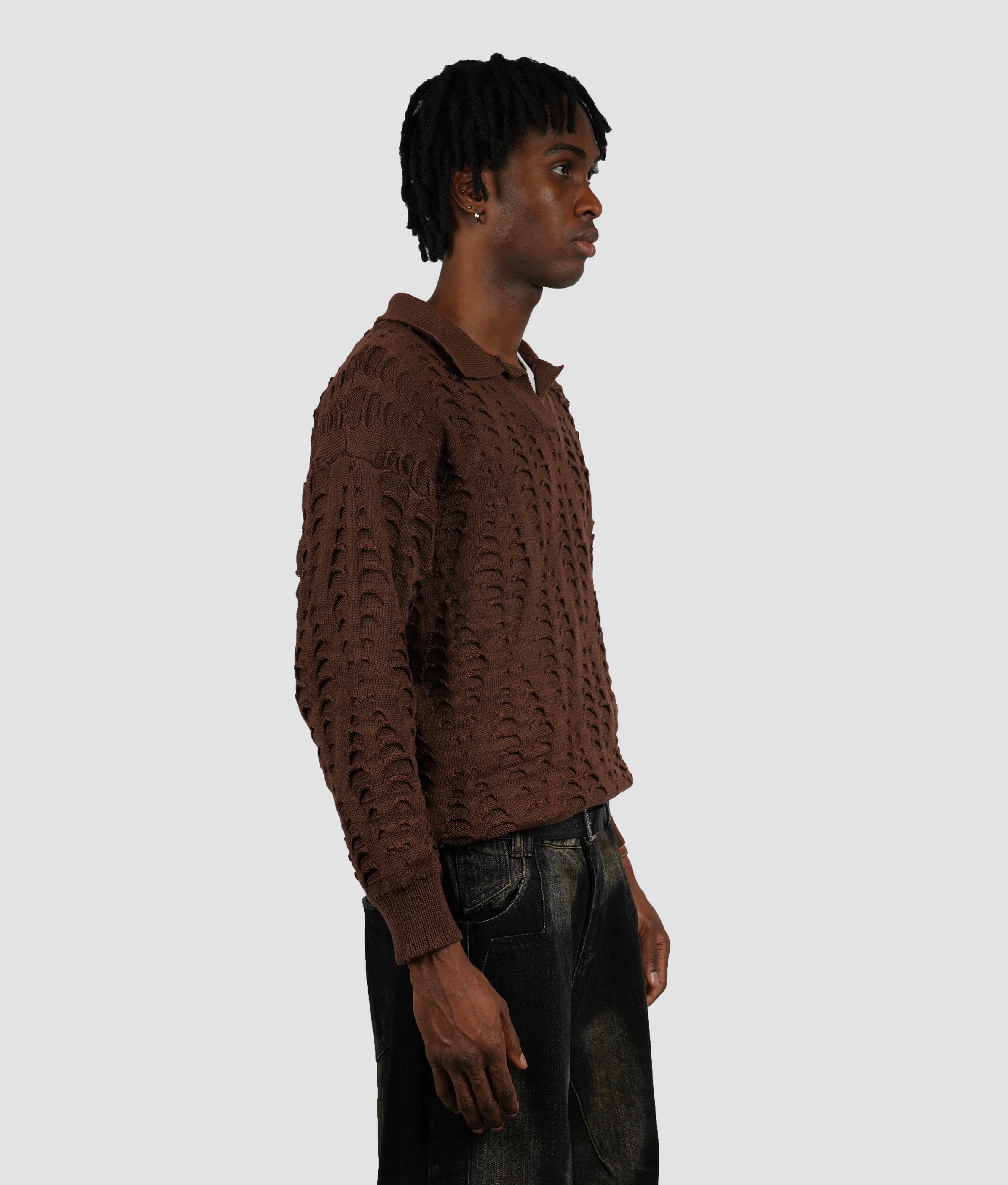 Textured knit longsleeve polo