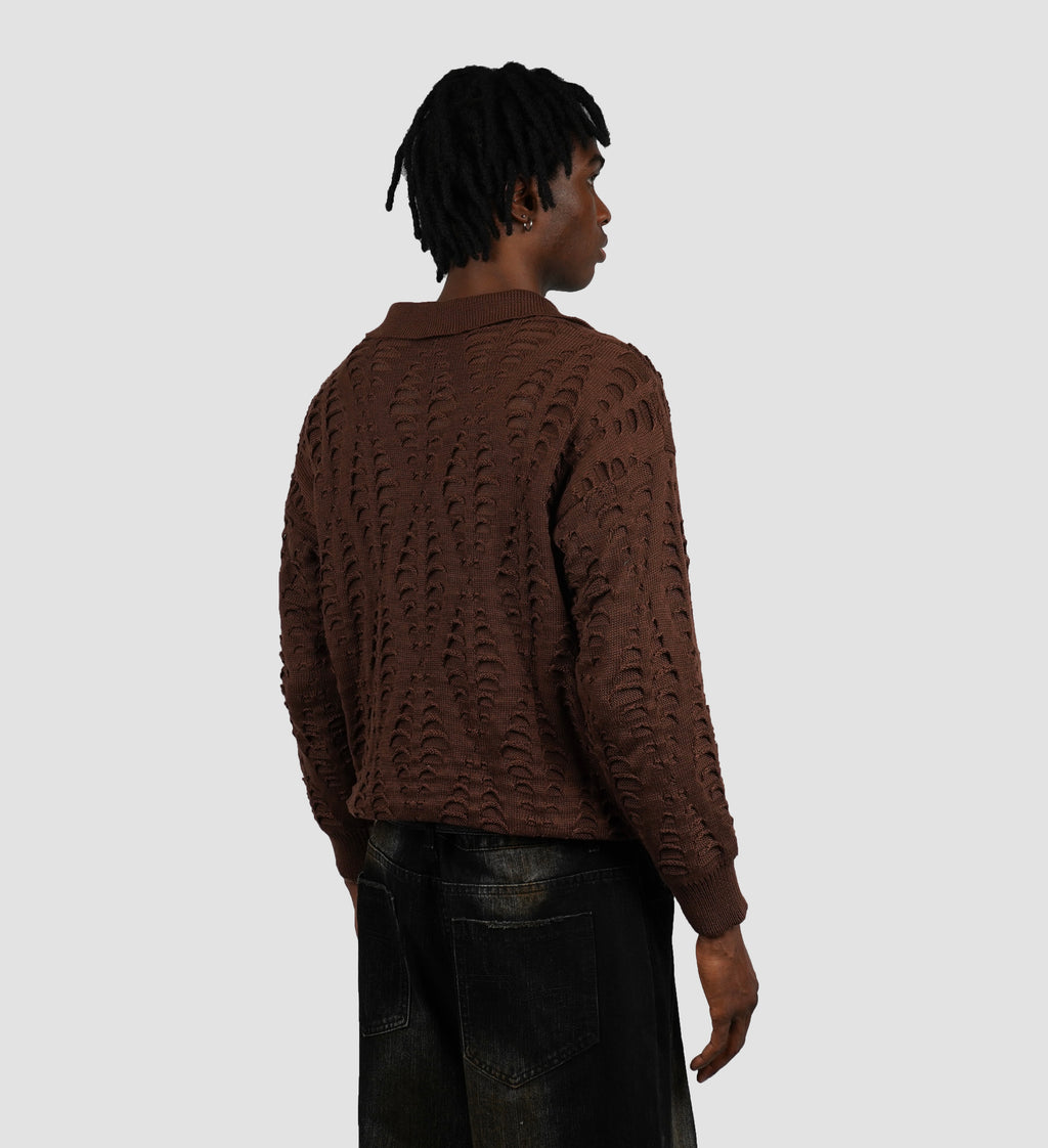 Textured knit longsleeve polo