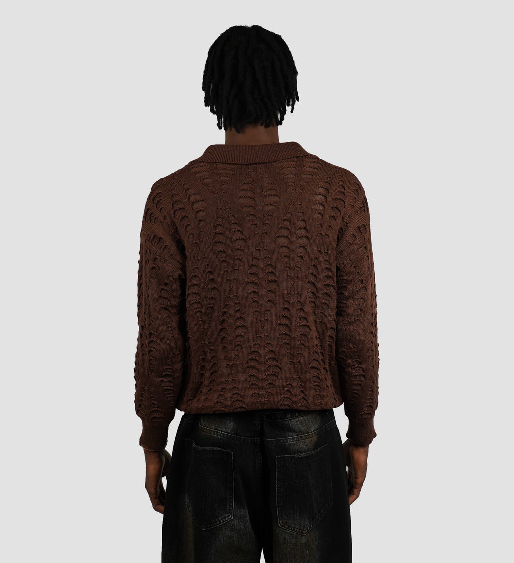 Textured knit longsleeve polo