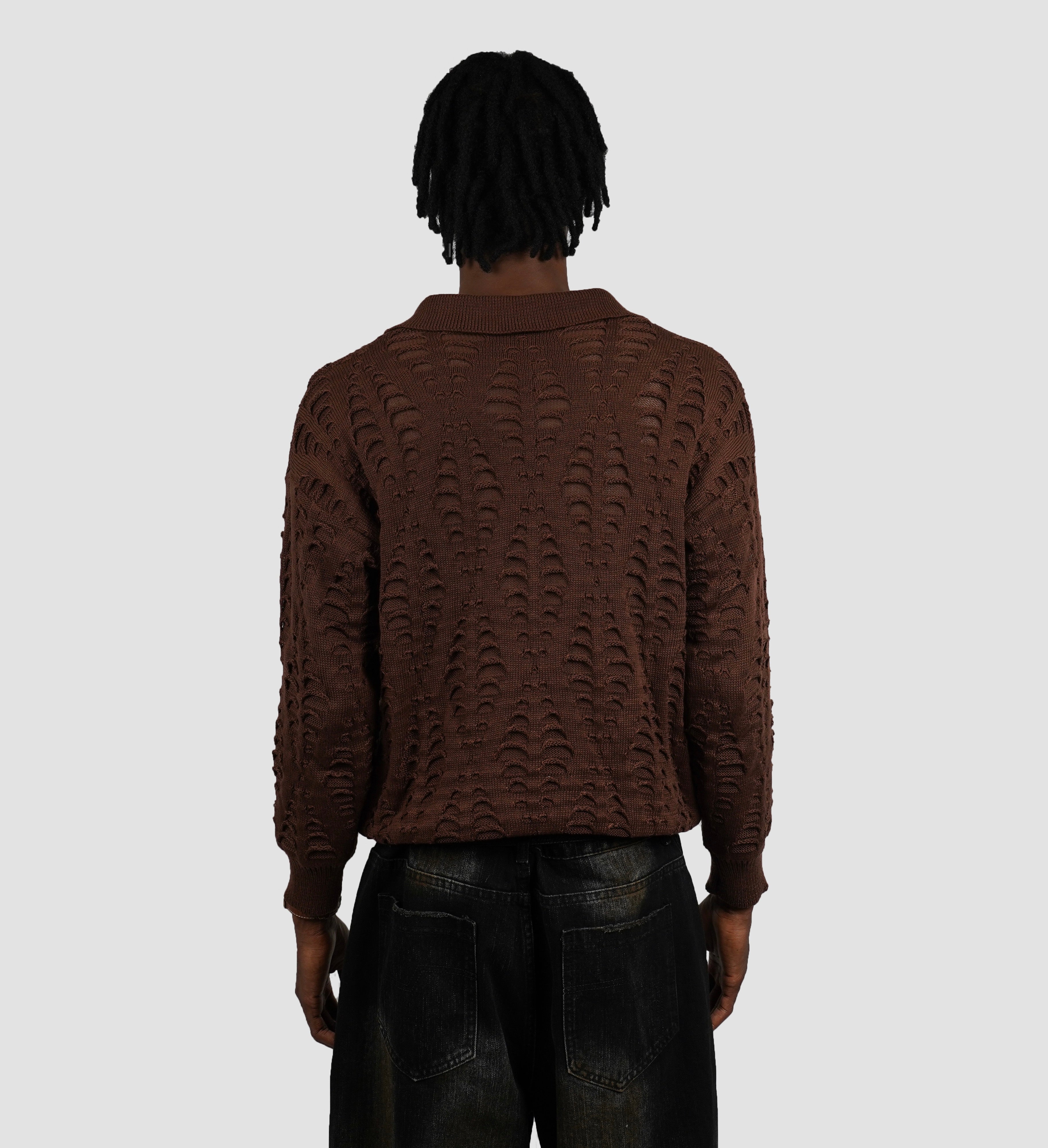Textured knit longsleeve polo
