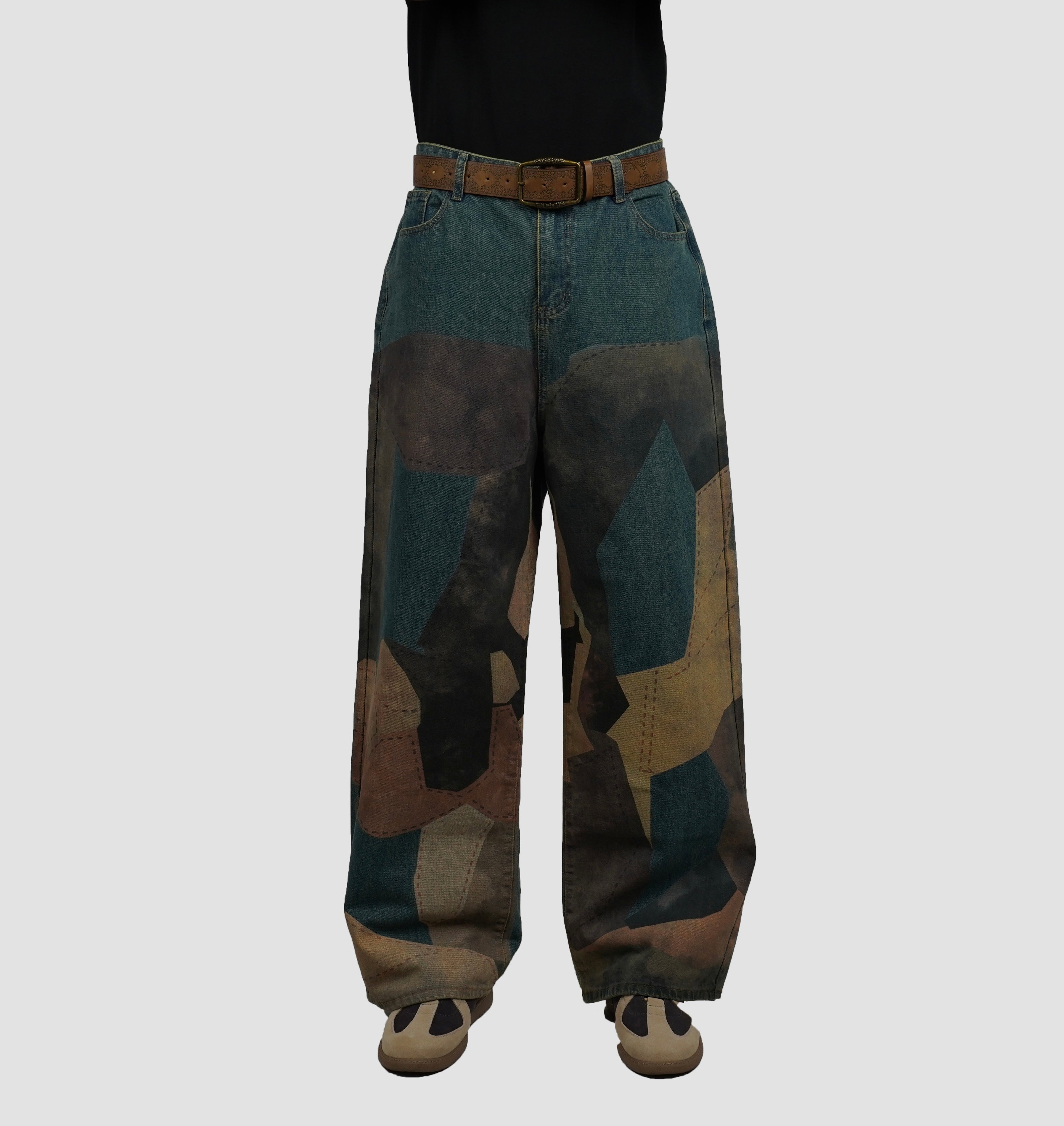 patchwork denim pants