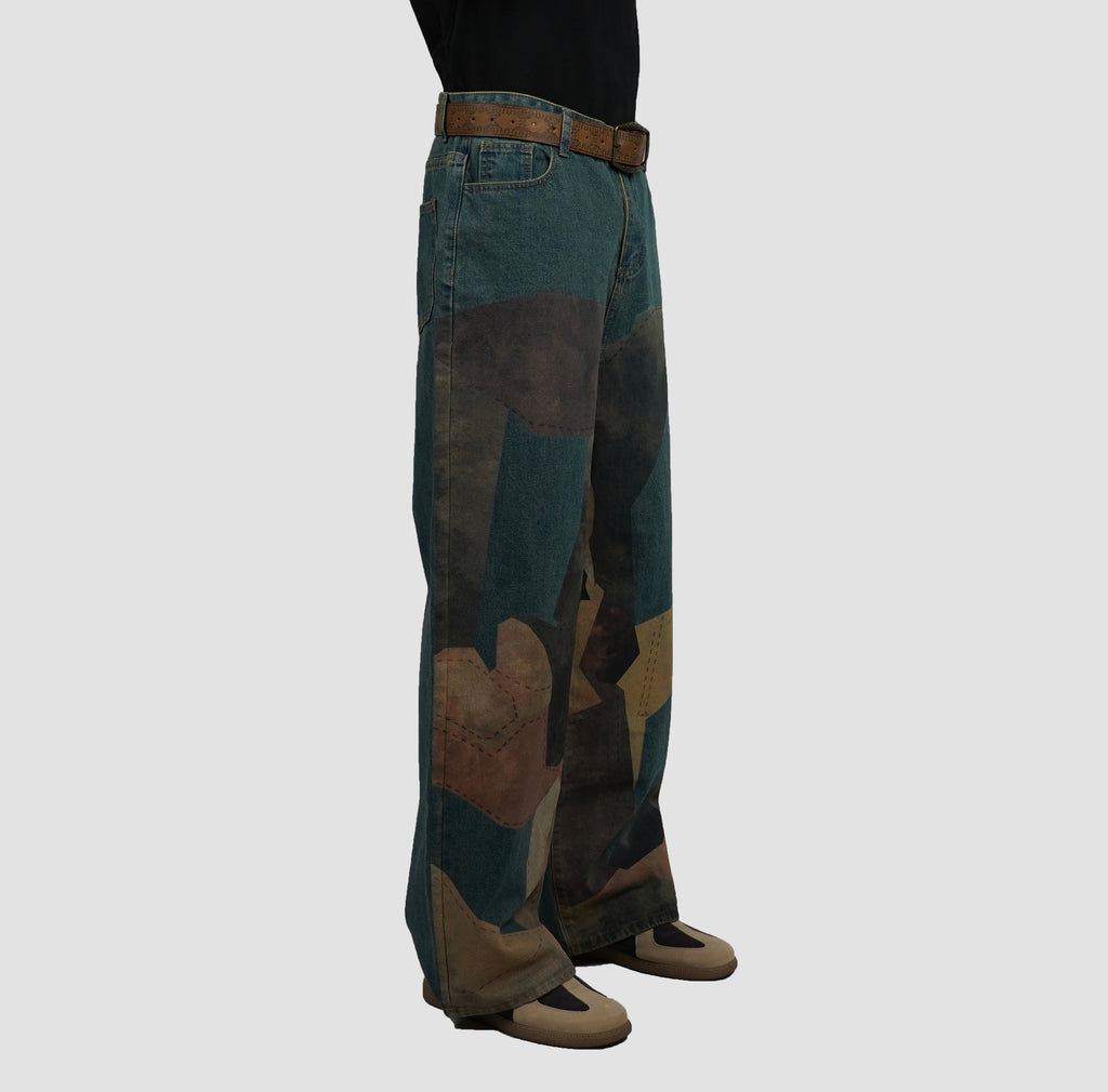 patchwork denim pants