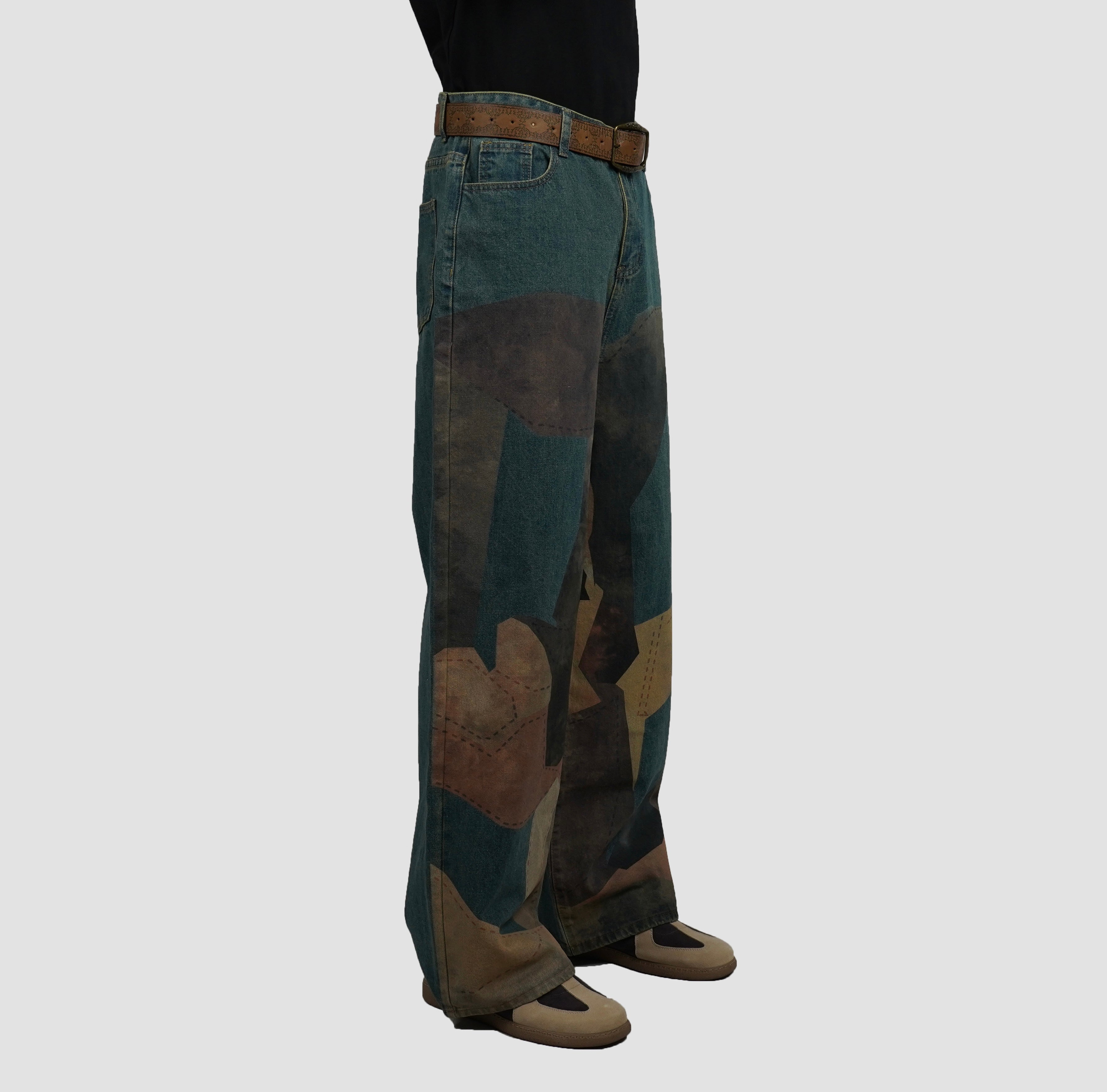 patchwork denim pants