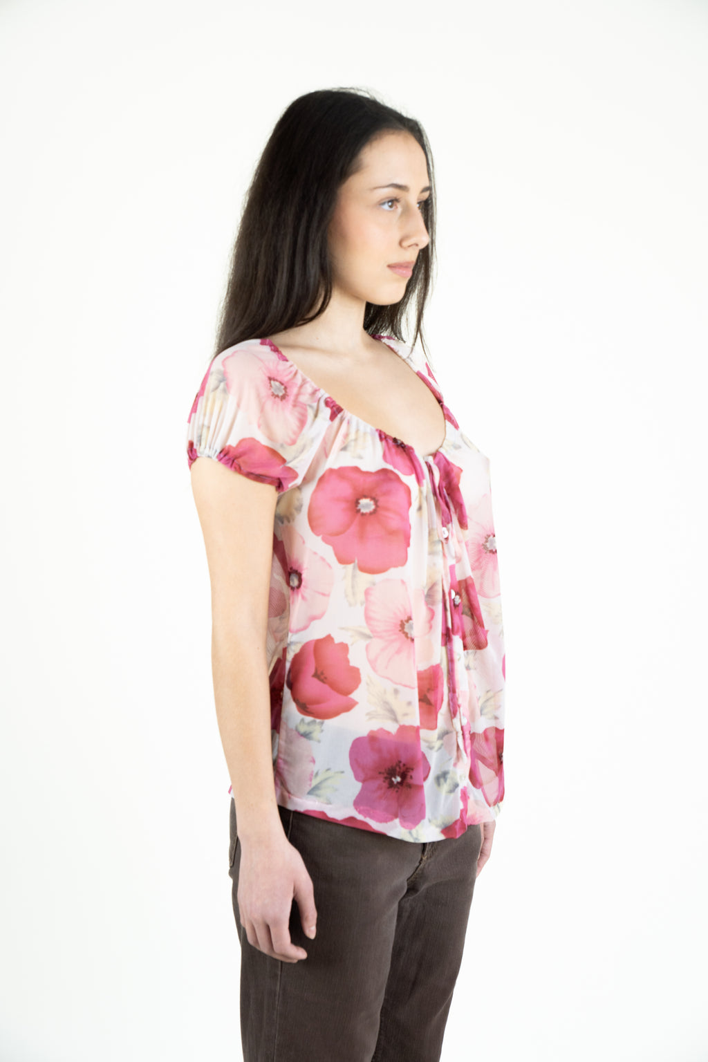 Pink floral blouse