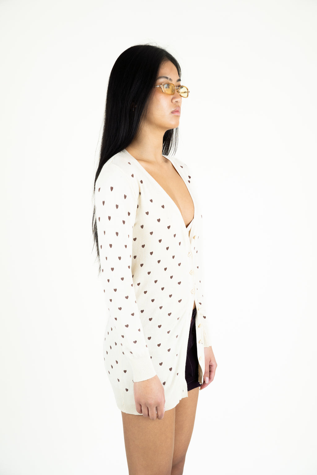 cream heart print cardigan