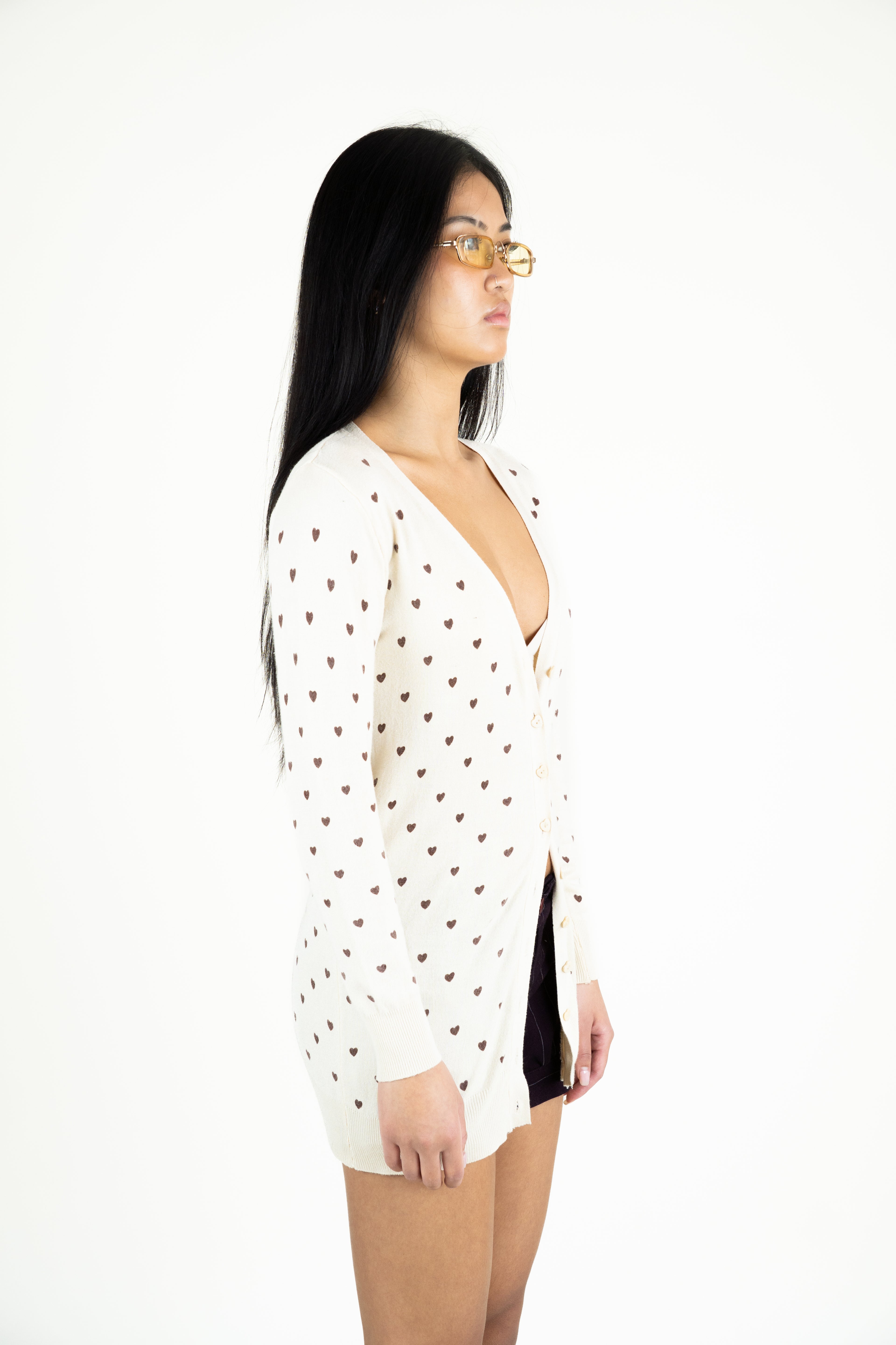 cream heart print cardigan