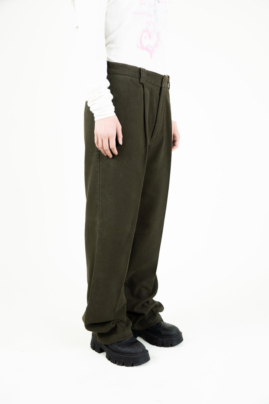 Moss wool pleated trousers