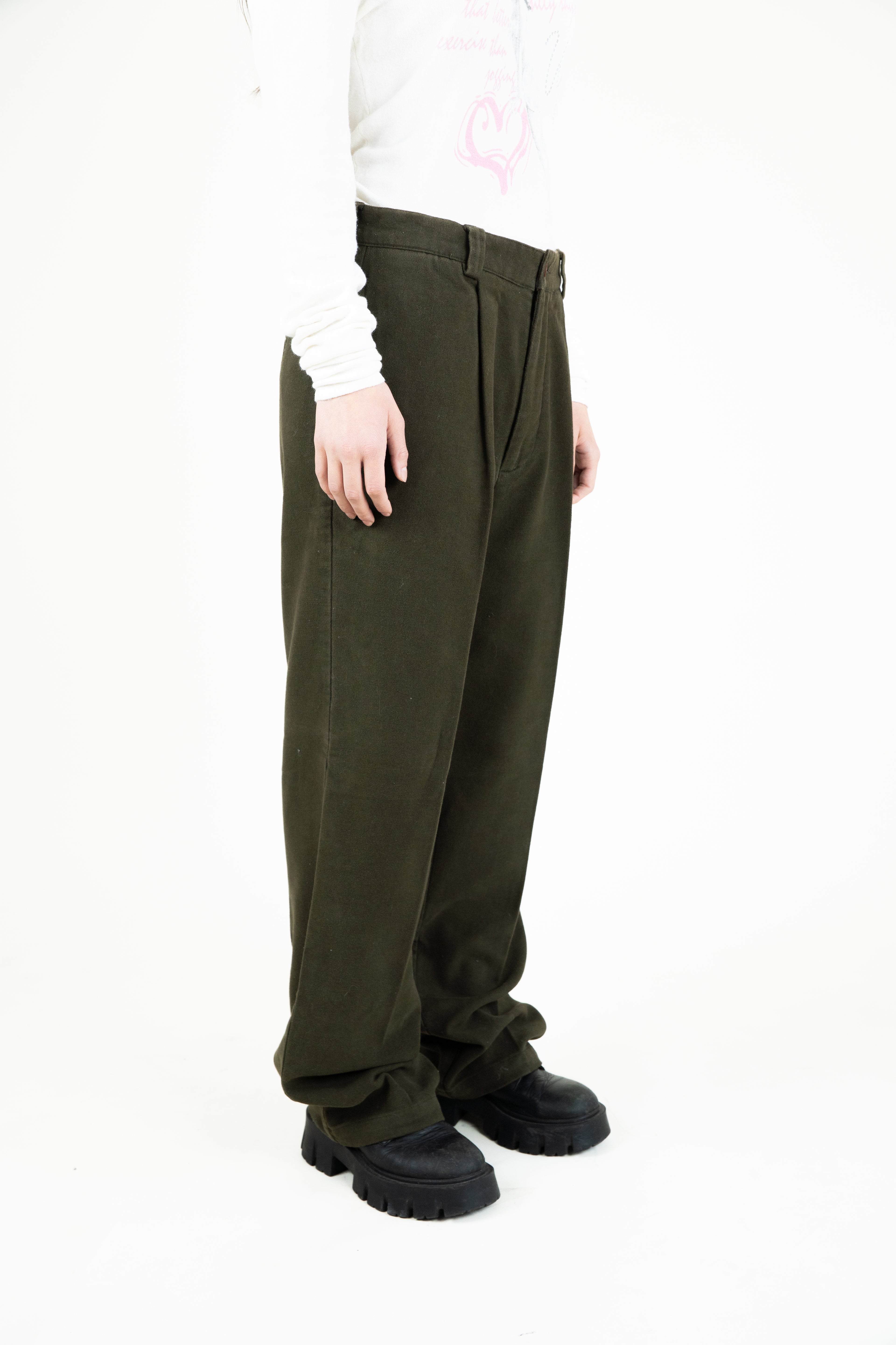 Moss wool pleated trousers