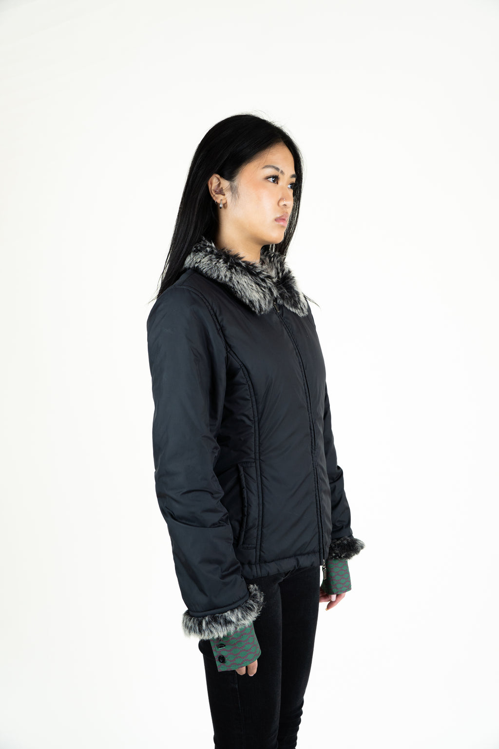 Black Faux-fur collar puffer jacket