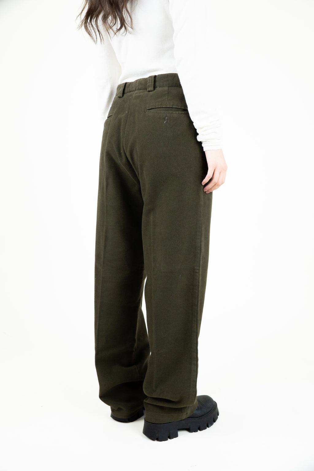 Moss wool pleated trousers