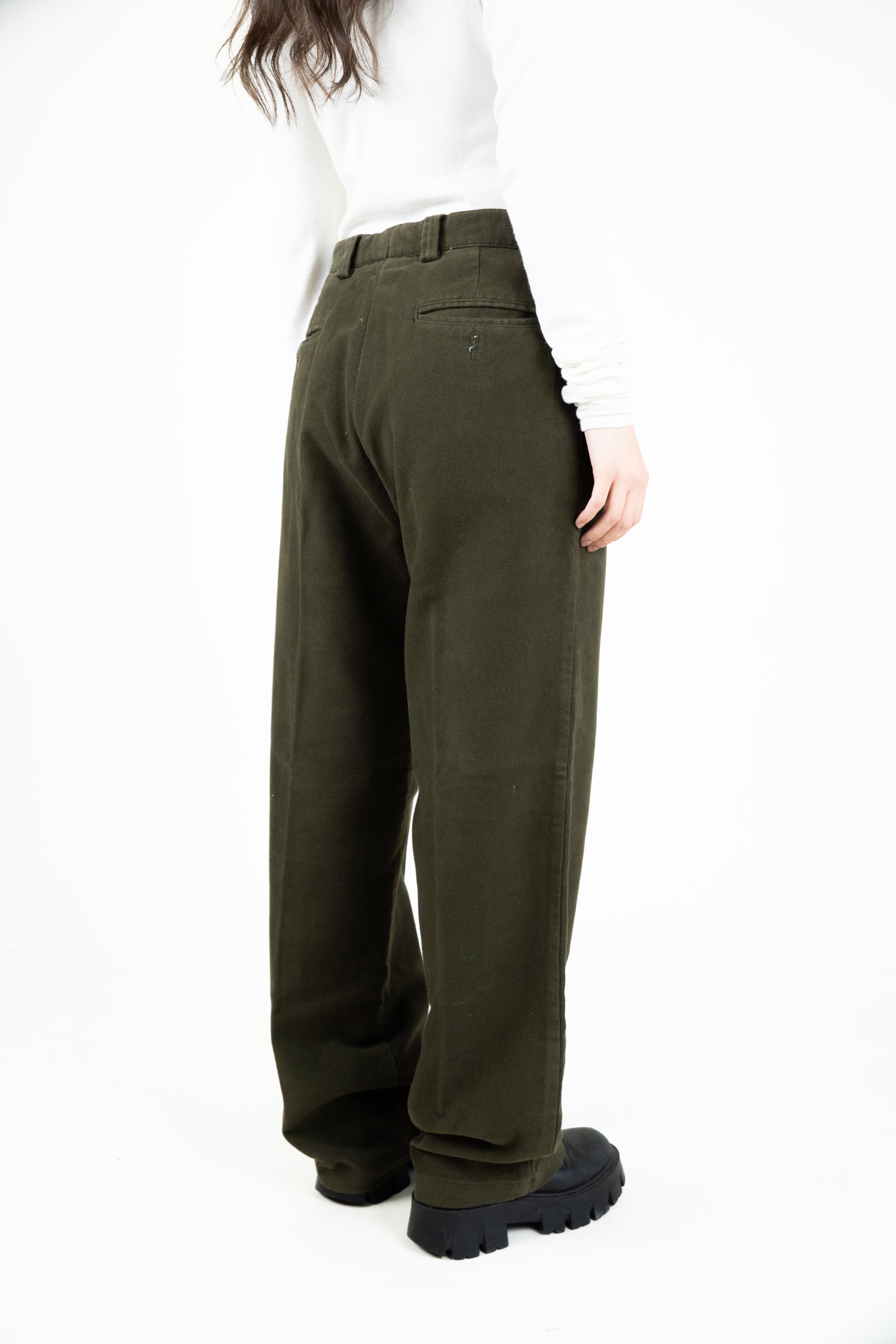 Moss wool pleated trousers