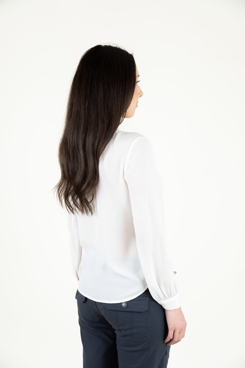 white pintuck bow blouse