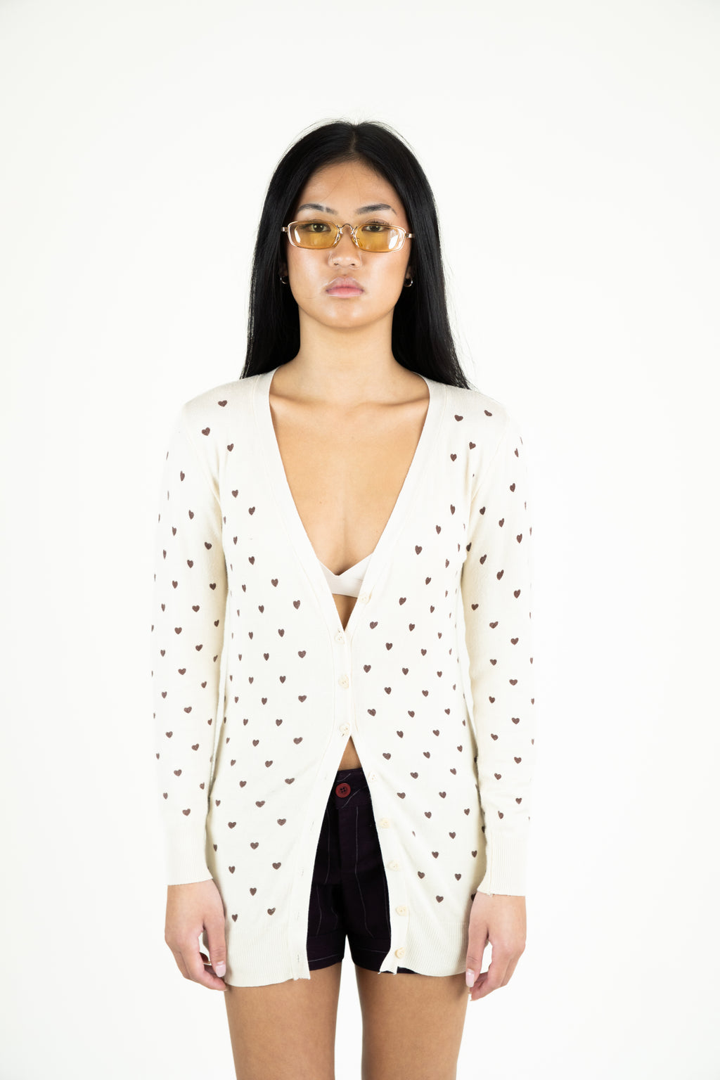 cream heart print cardigan