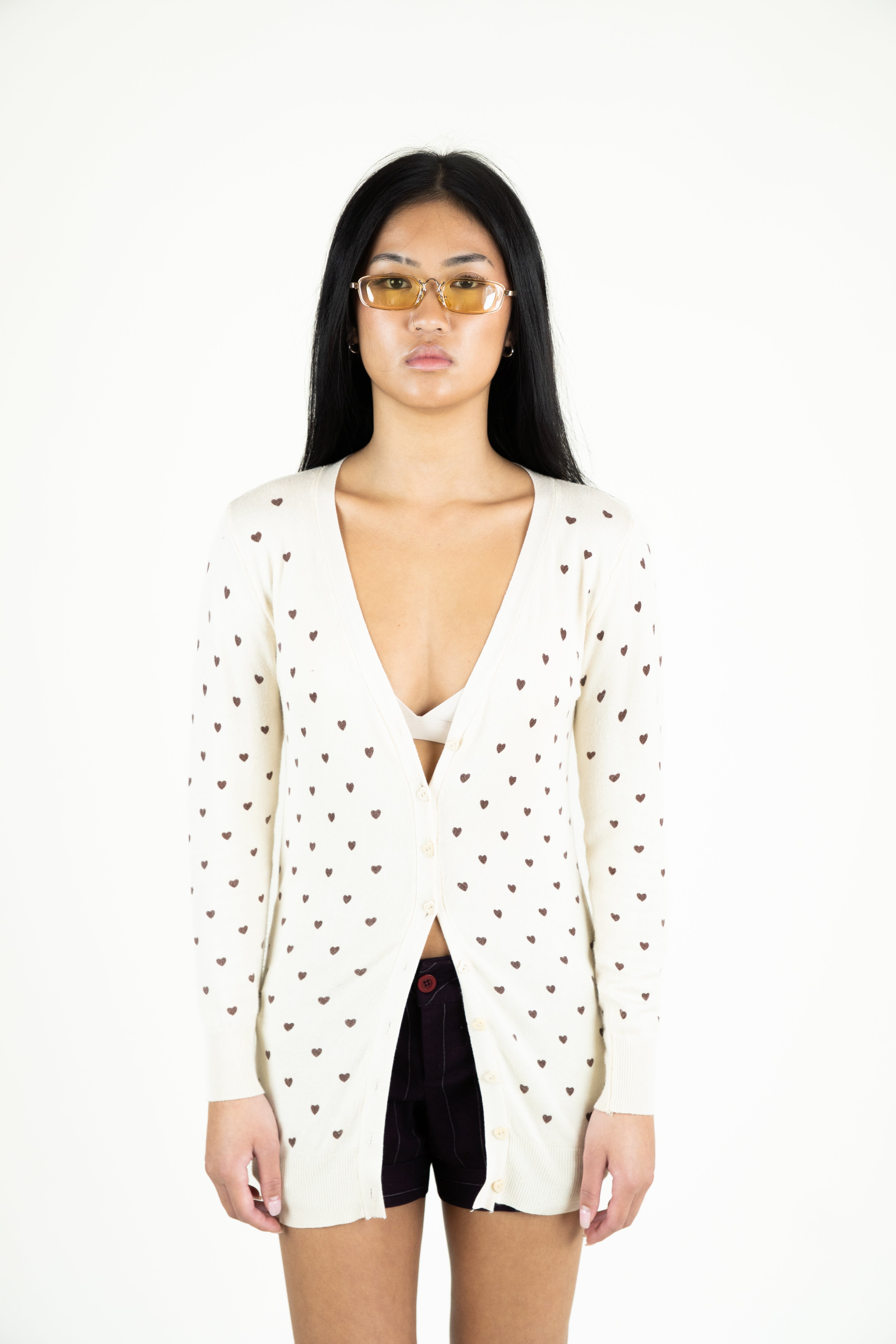 cream heart print cardigan