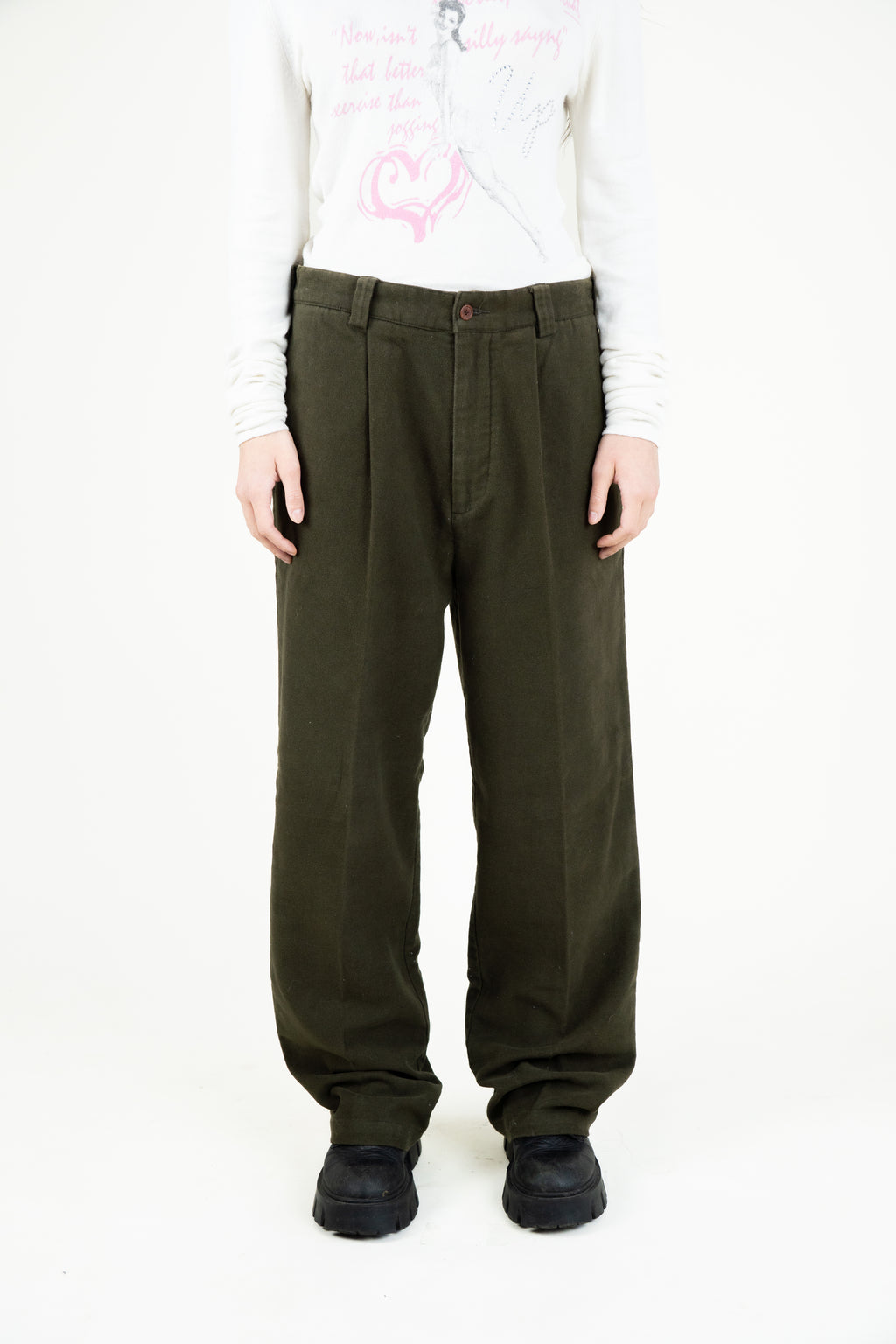 Moss wool pleated trousers