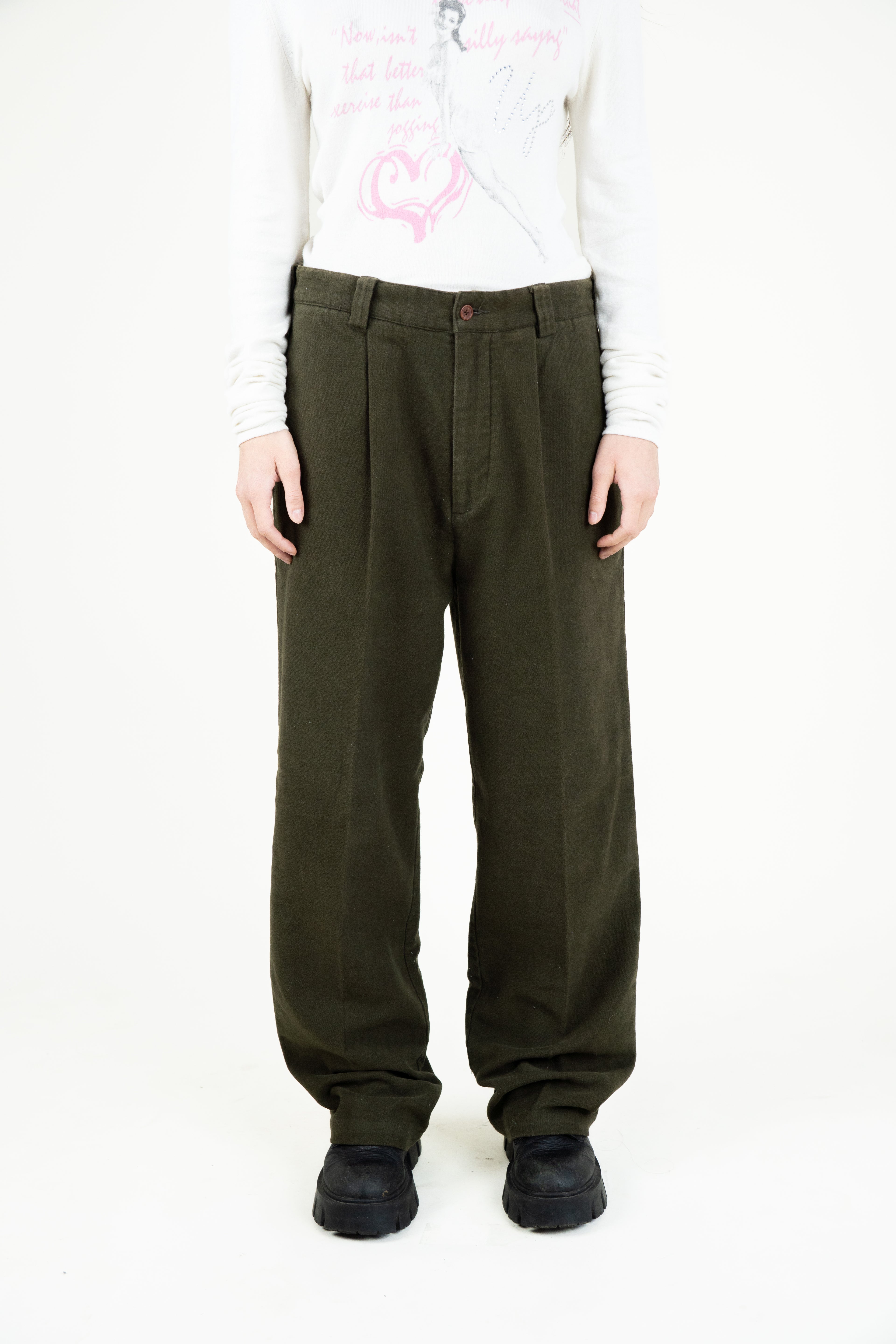 Moss wool pleated trousers