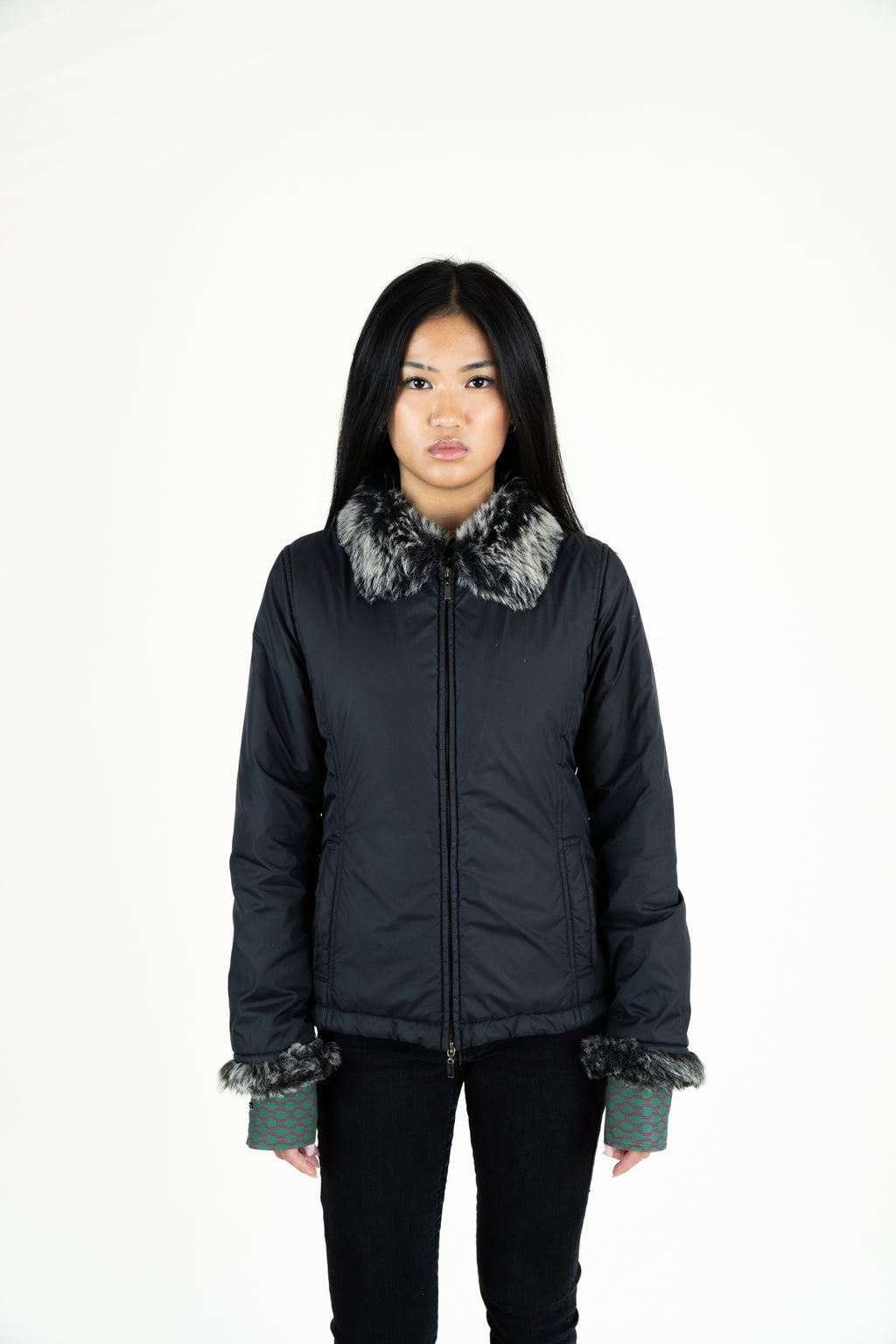 Black Faux-fur collar puffer jacket