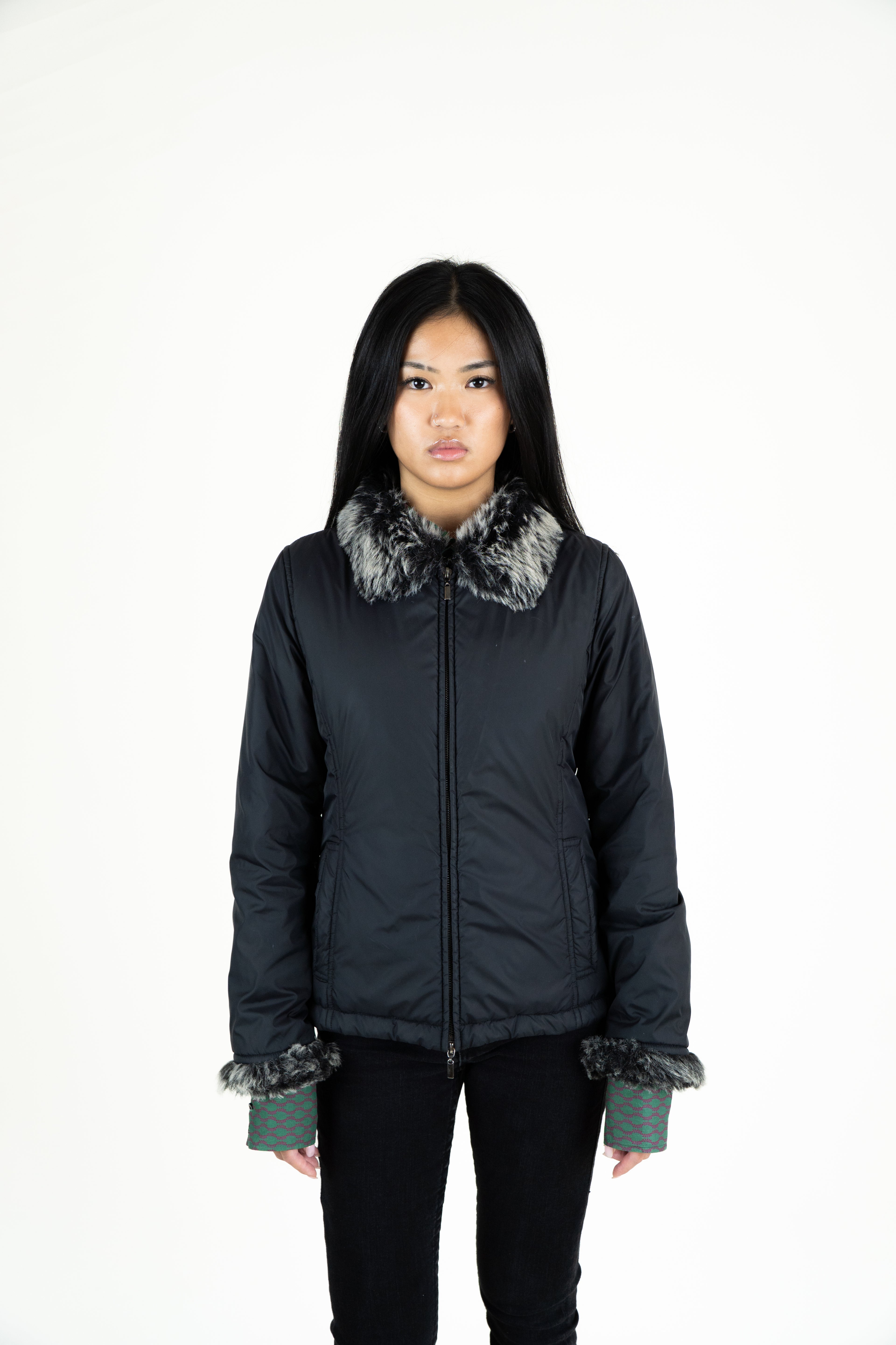 Black Faux-fur collar puffer jacket