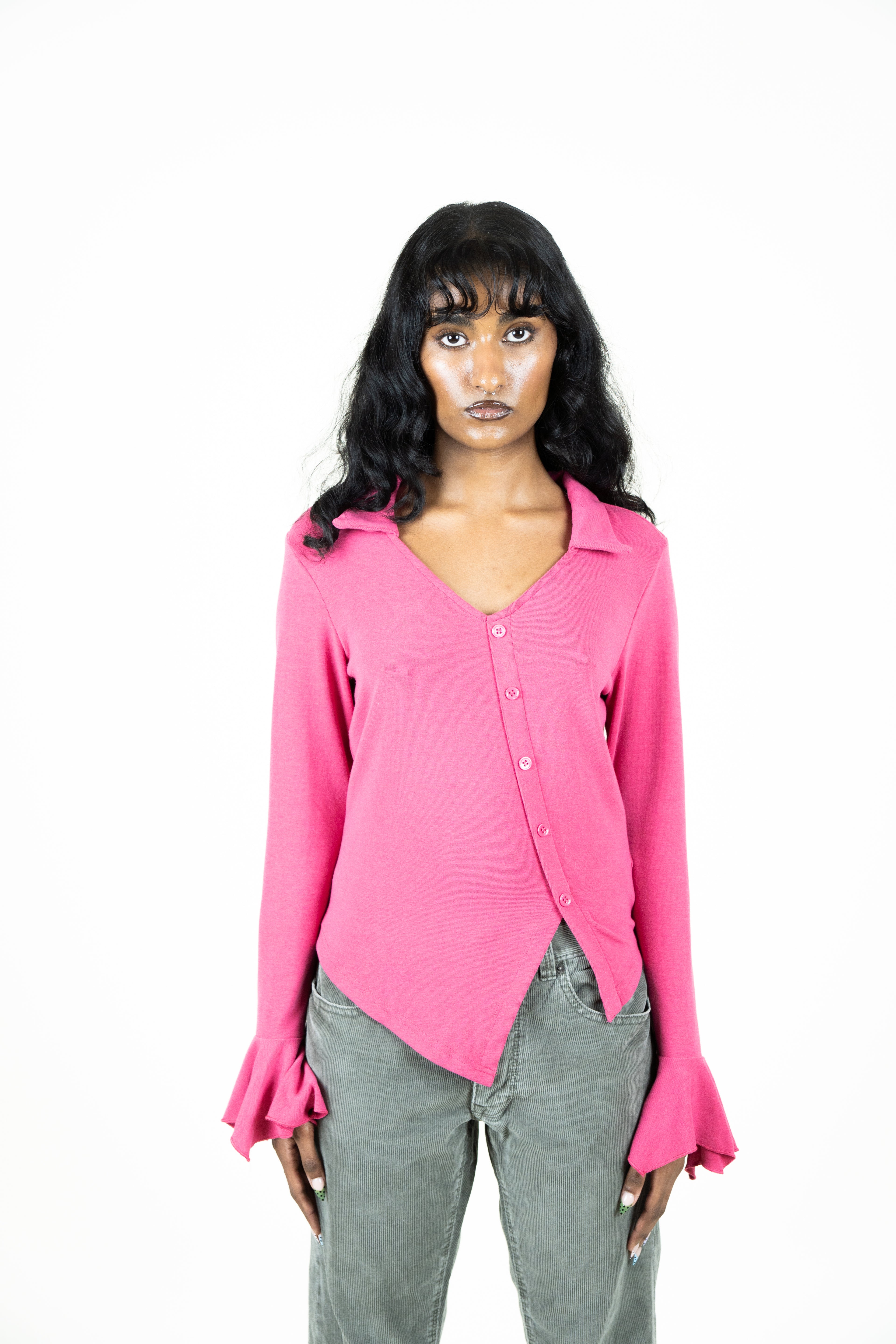 Hot pink flared sleeve top