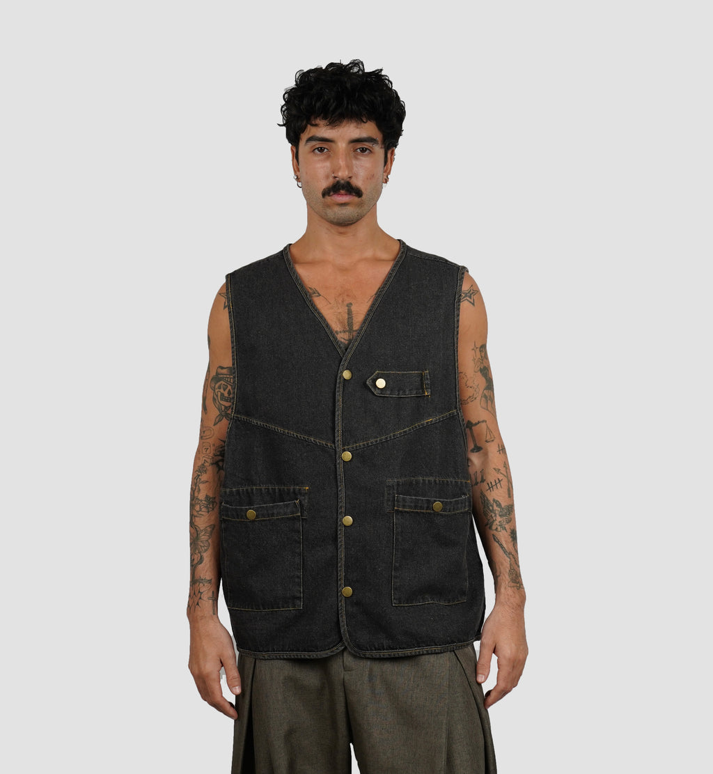 Denim utility vest