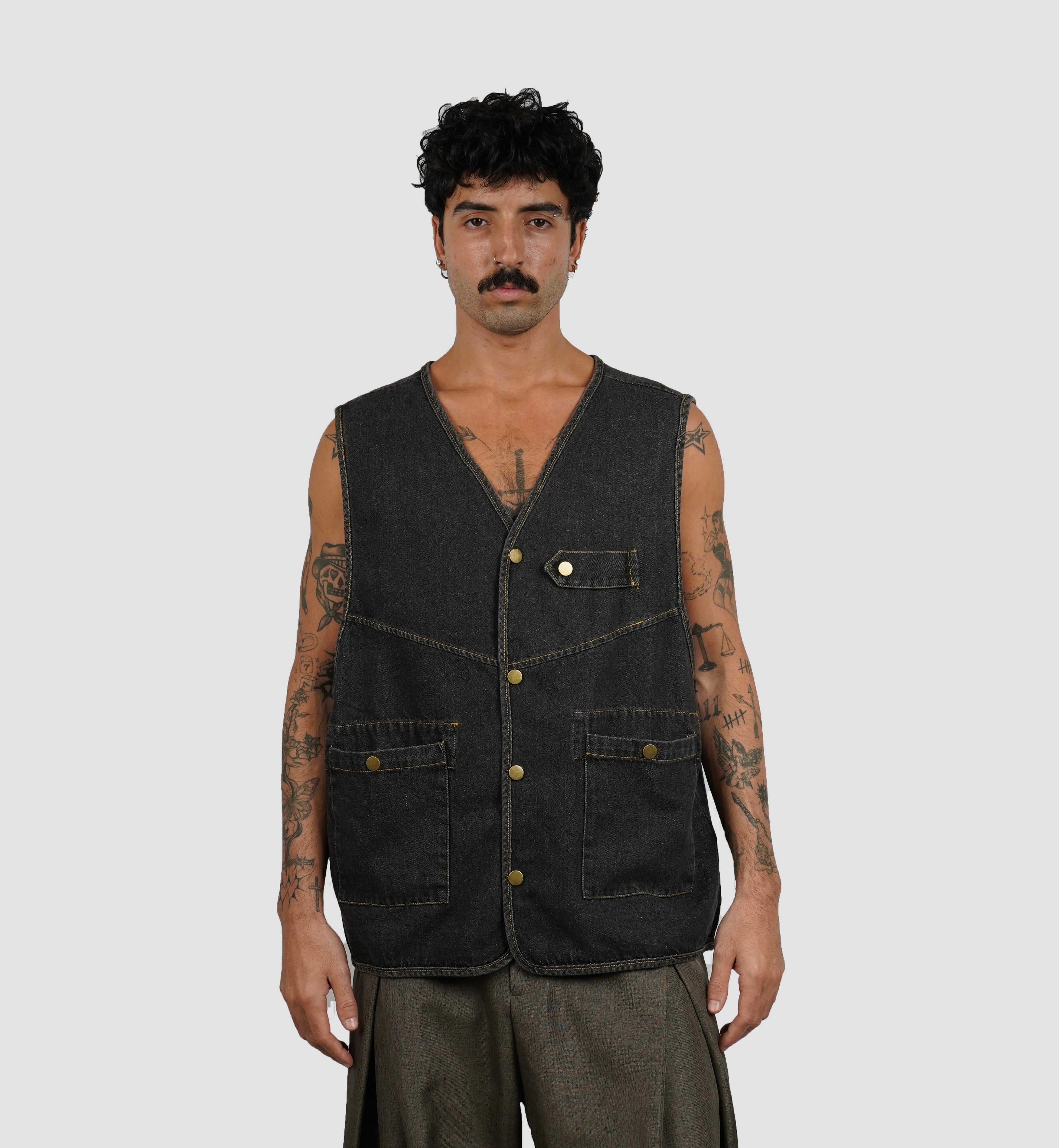 Denim utility vest