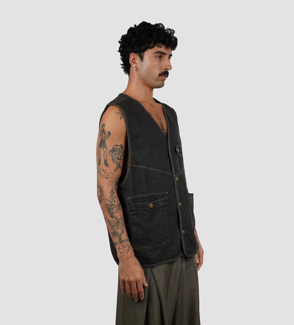 Denim utility vest