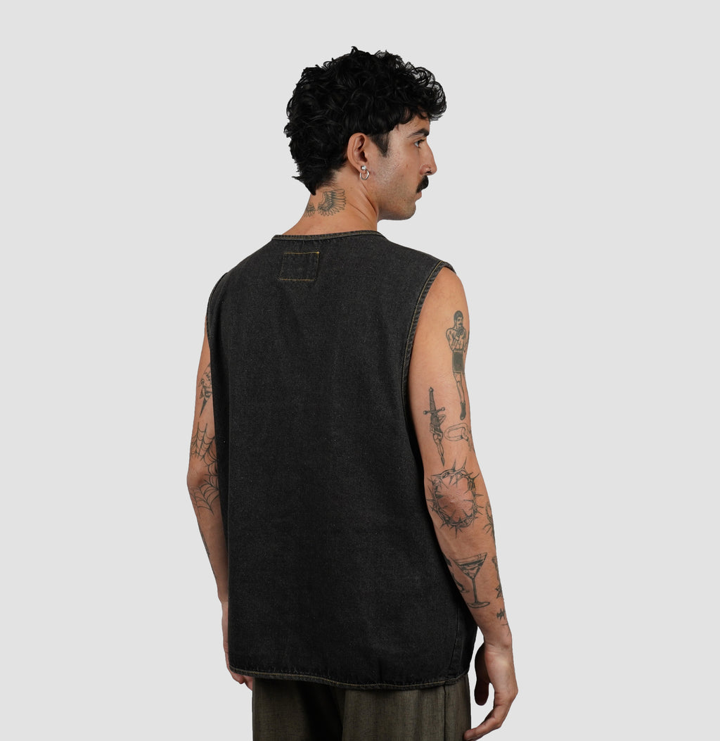 Denim utility vest