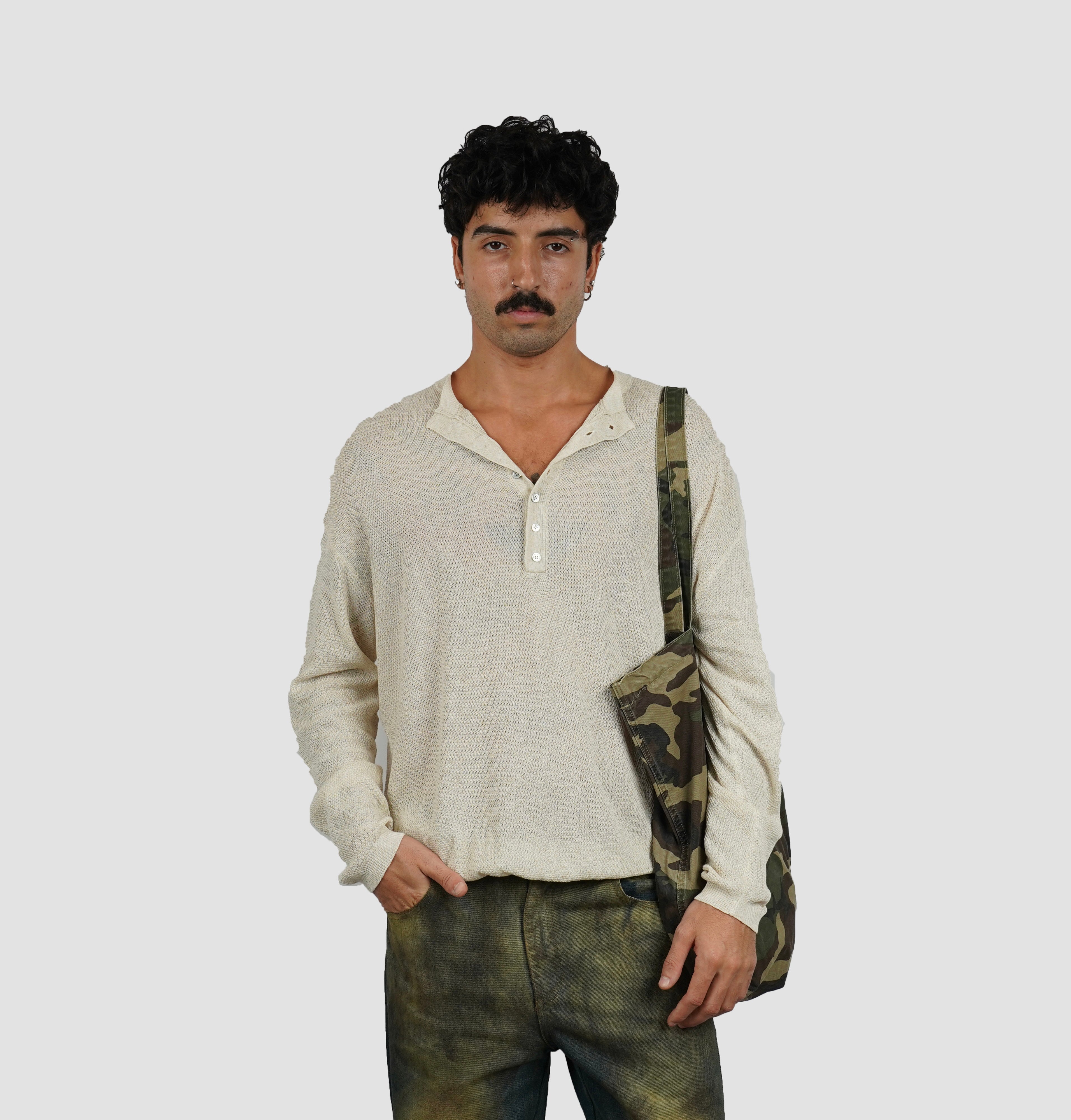 Henley knit lonsleeve shirt