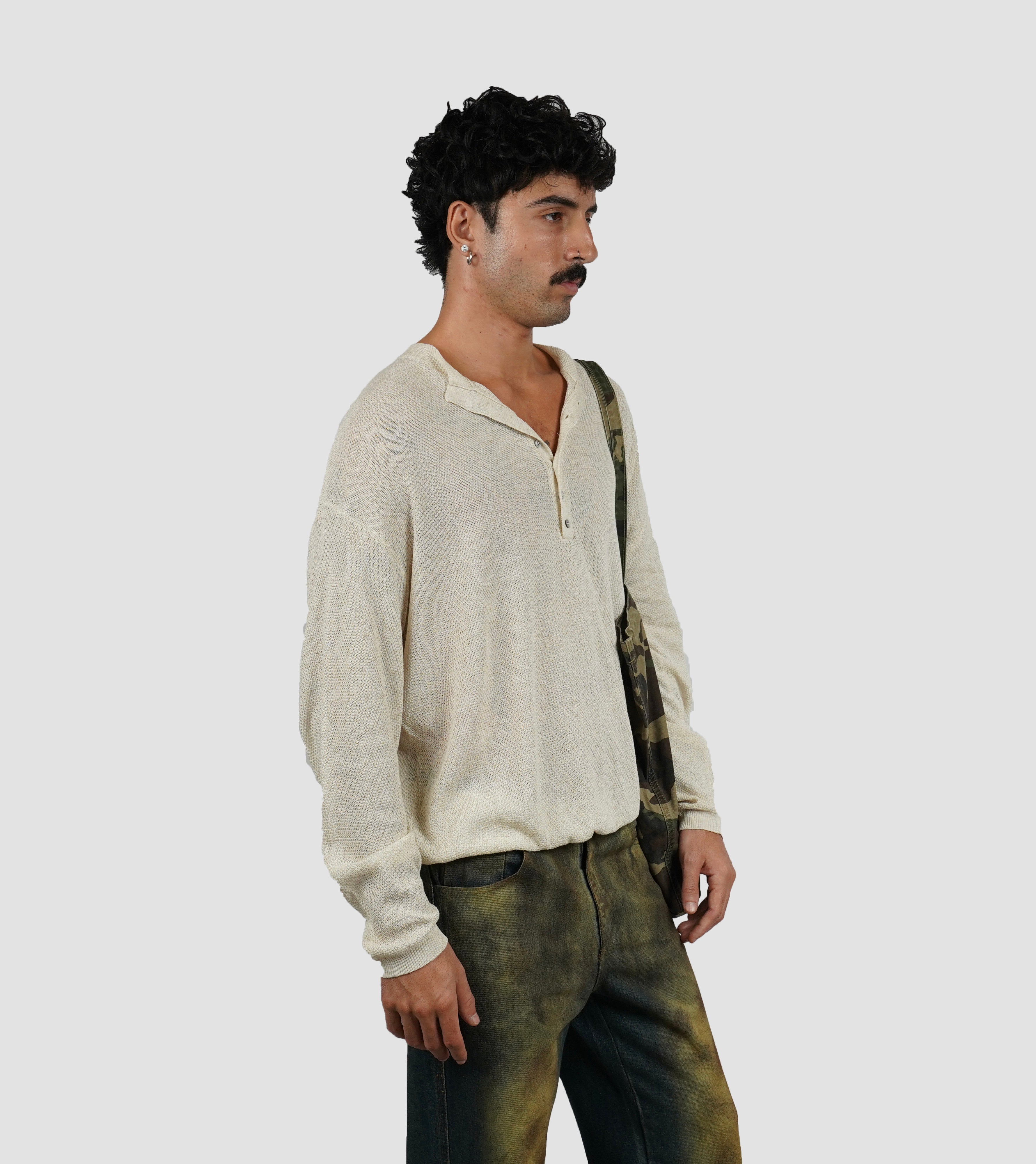 Henley knit lonsleeve shirt