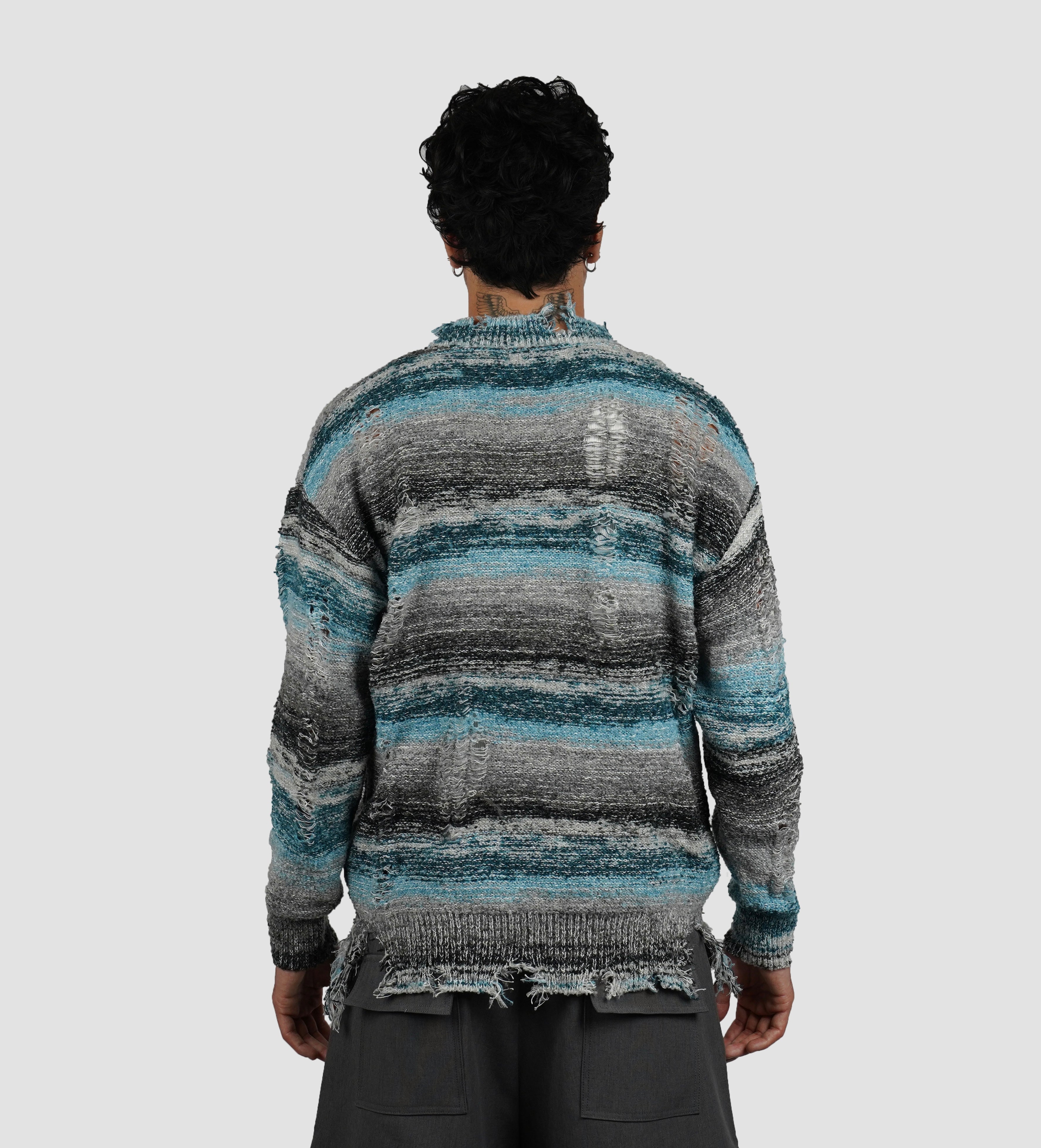 Blue striped bouclé sweater